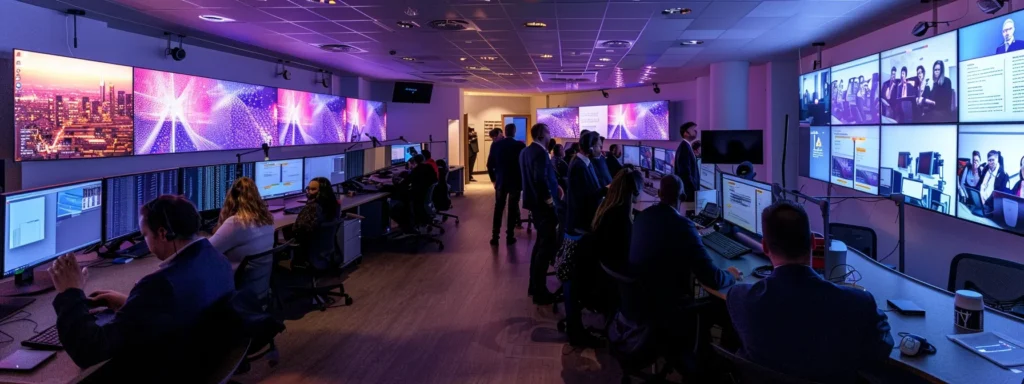 A dynamic office environment showcases a diverse team of it professionals collaborating over advanced technology tools and digital screens, highlighting innovative strategies for future it support services in st albans.