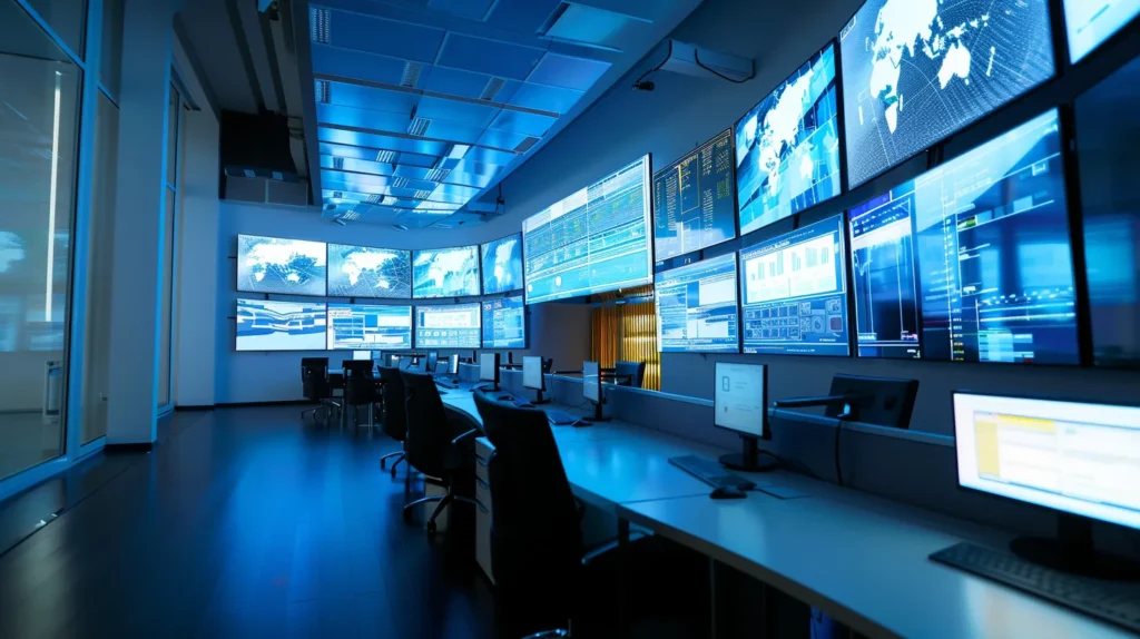 A modern office training room, featuring an engaging presentation on cybersecurity threats, with employees attentively interacting with realistic scenarios displayed on vibrant screens and assessment tools, all surrounded by a professional, tech-savvy atmosphere.